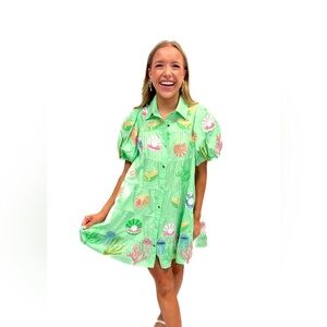 Queen of Sparkles Mint Under the Sea Poof Sleeve Dress
